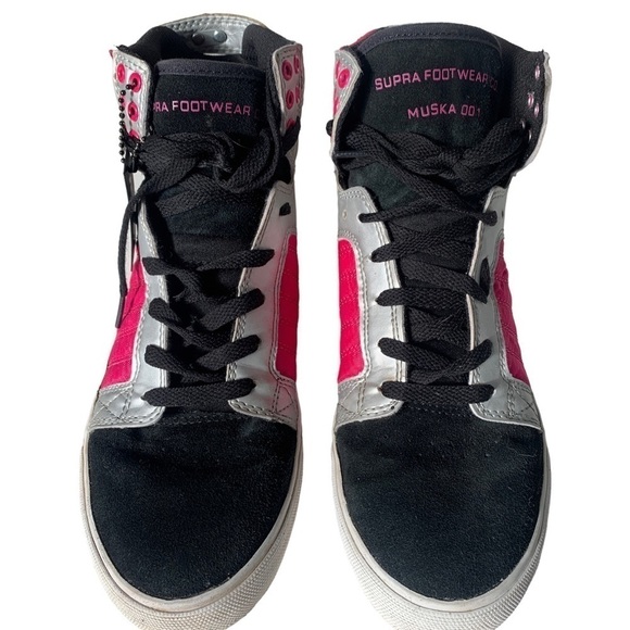 Supra Muska 001 High Top Skater Shoe Sneaker Leather Suede Pink Silver Black 9 - Picture 2 of 15